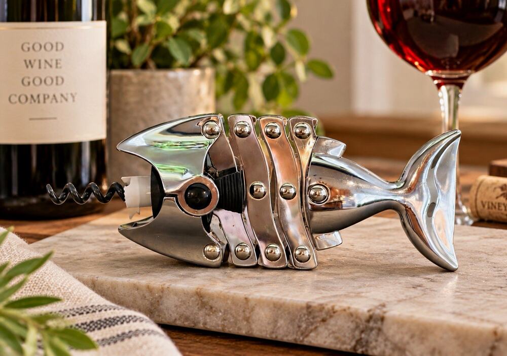 Articulated Fish Corkscrew Bottle Opener – Expandable Lazy Fish Style Barware